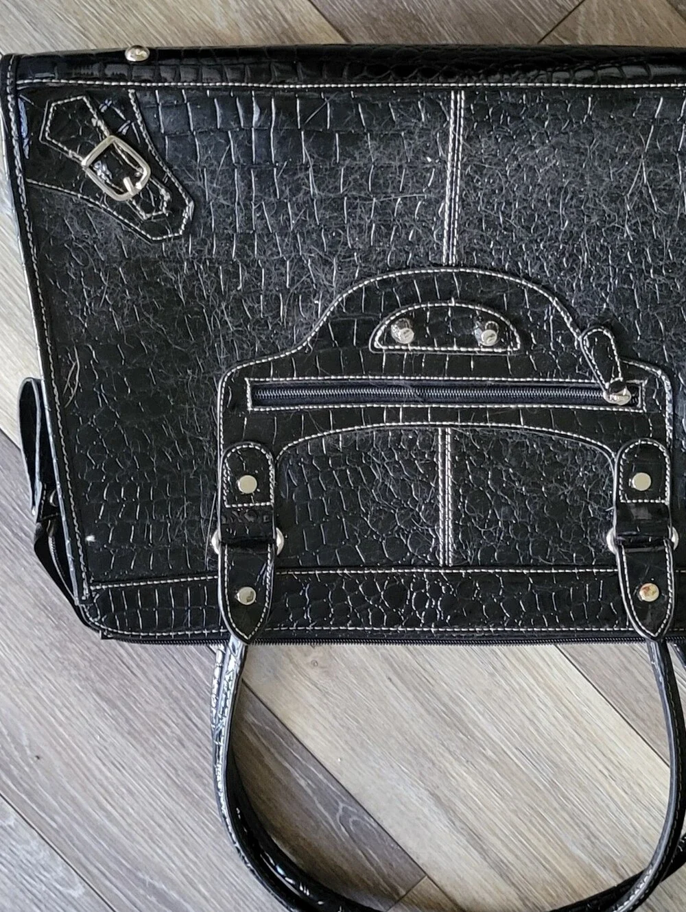 Black Croc-Texture Tote